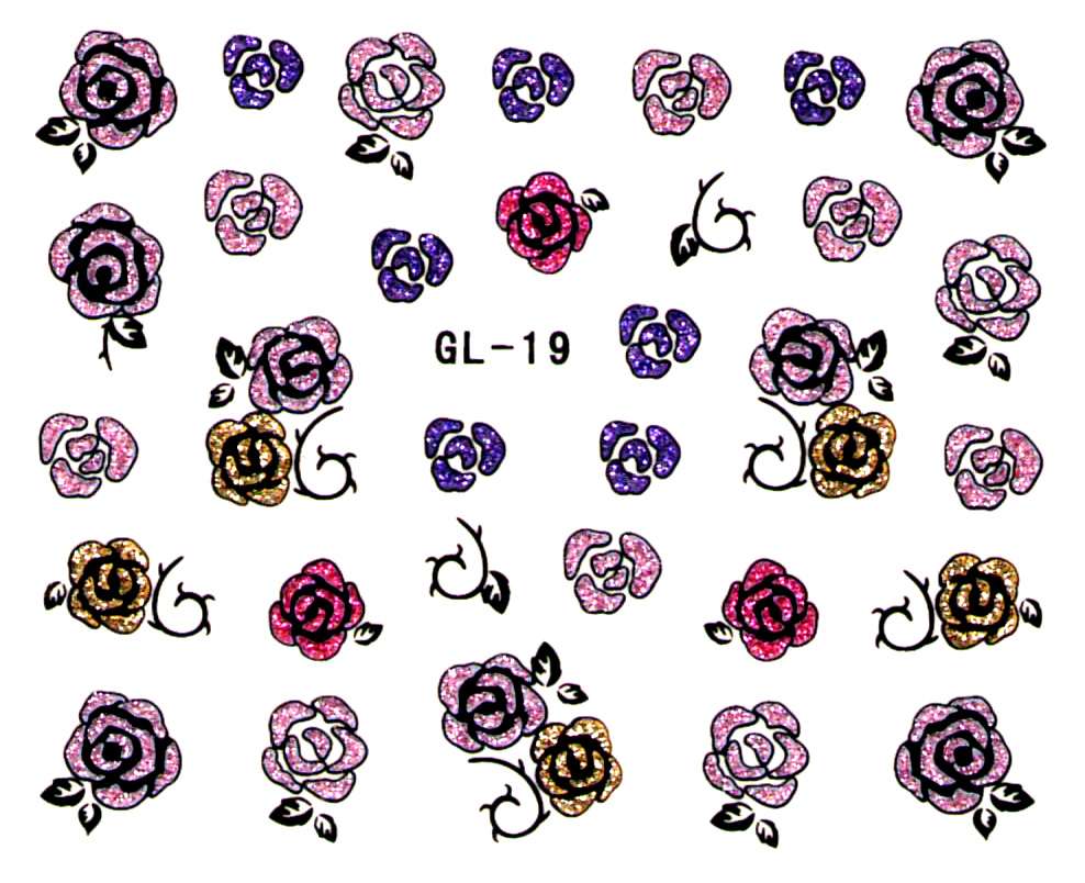 Glitter nálepky - ružičky GL-19
