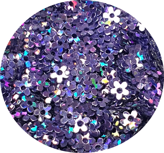 Konfety kvetinky - V Fialove metal hologram na zdobenie nechtov