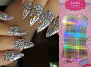 Metalické holografické nálepky na nechty - Pásiky Holo Matrix Silver