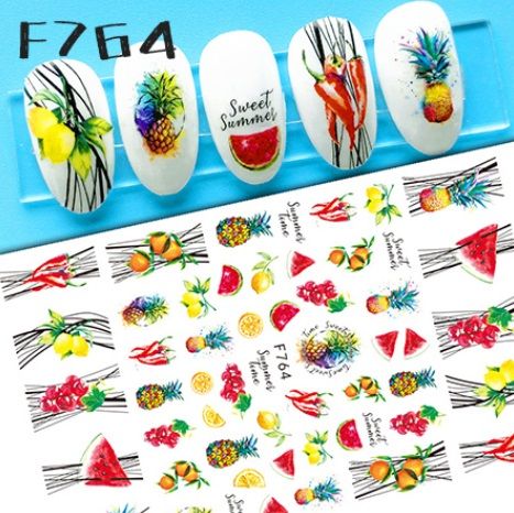Pružné silikónové nálepky na nechty F764 Summer Fruit